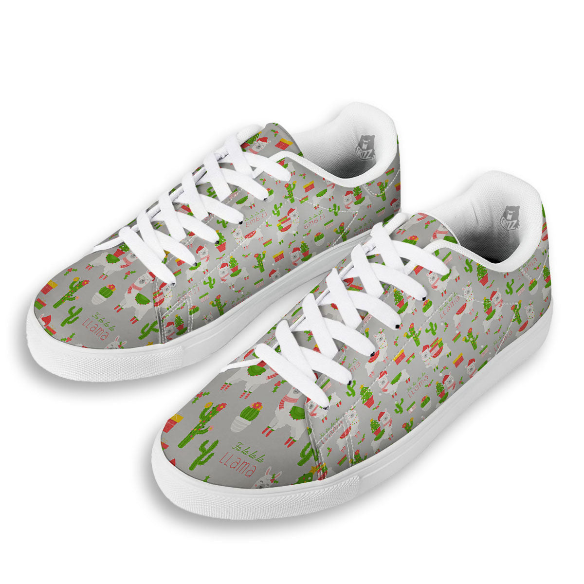 Llama Xmas Santa Claus Print Pattern White Low Top Sneakers-grizzshop