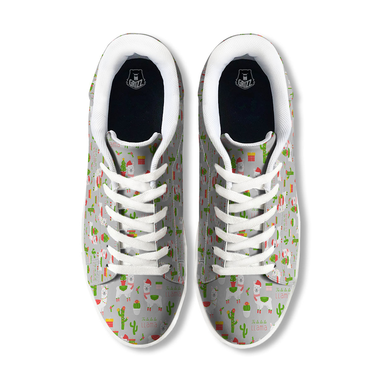 Llama Xmas Santa Claus Print Pattern White Low Top Sneakers-grizzshop