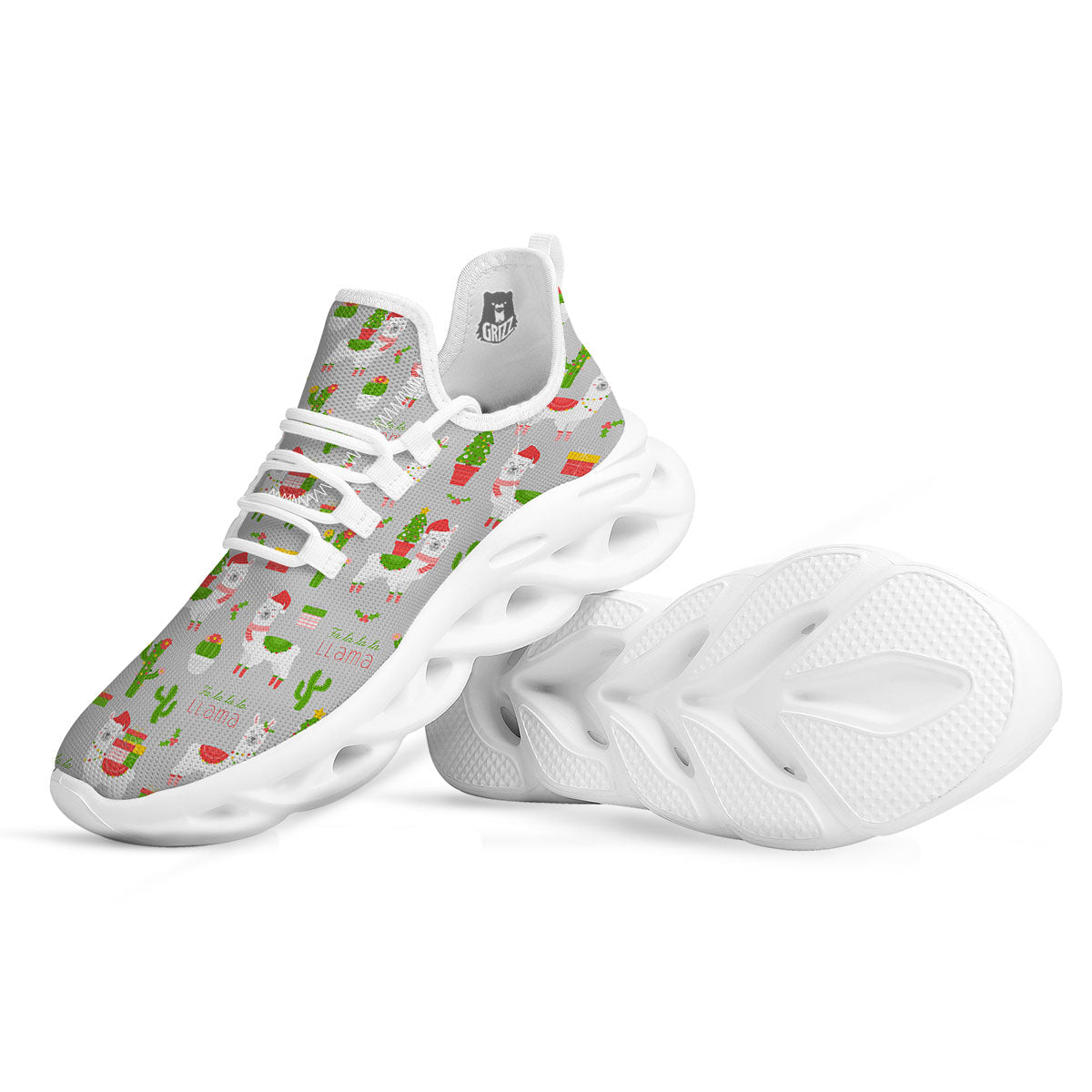Llama Xmas Santa Claus Print Pattern White Running Shoes-grizzshop