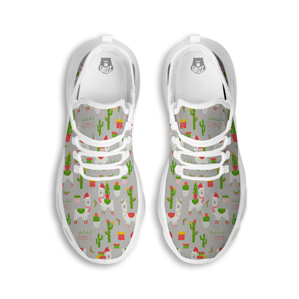 Llama Xmas Santa Claus Print Pattern White Running Shoes-grizzshop