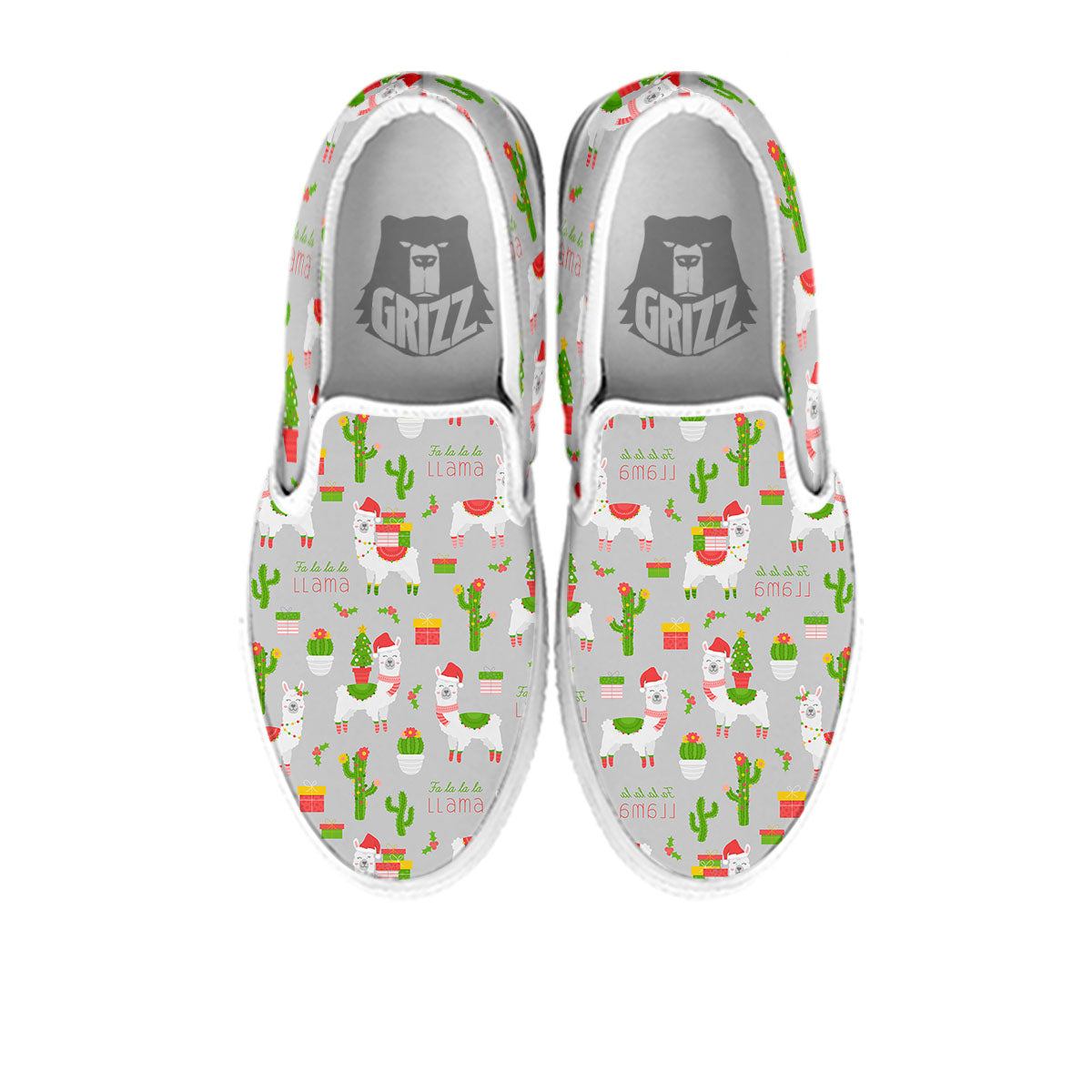 Llama Xmas Santa Claus Print Pattern White Slip On Shoes-grizzshop