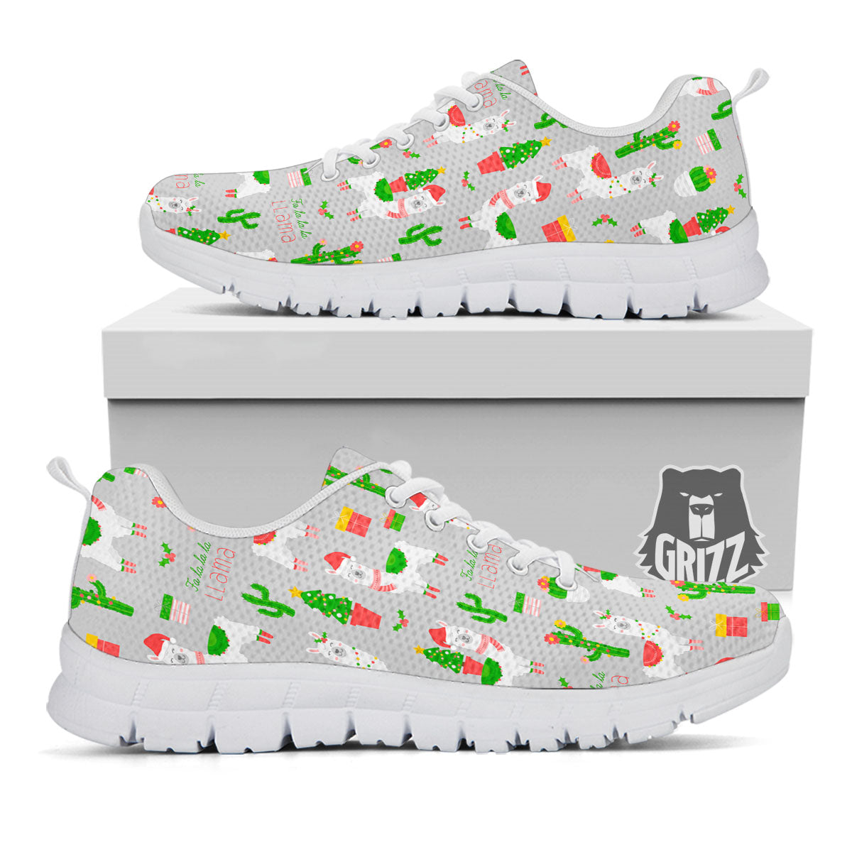 Llama Xmas Santa Claus Print Pattern White Sneaker-grizzshop