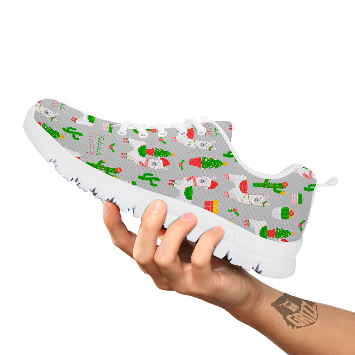 Llama Xmas Santa Claus Print Pattern White Sneaker-grizzshop