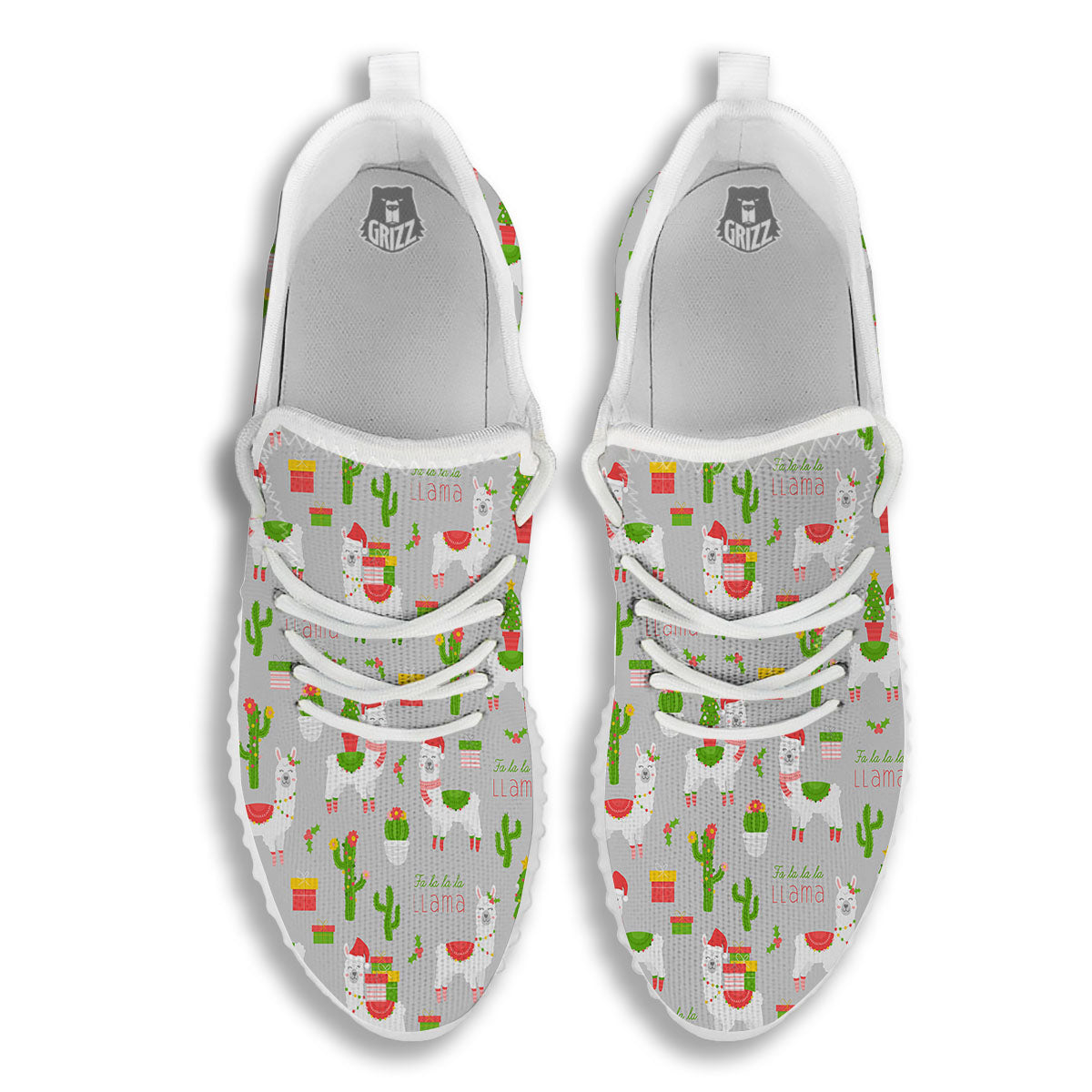 Llama Xmas Santa Claus Print Pattern White Walking Shoes-grizzshop