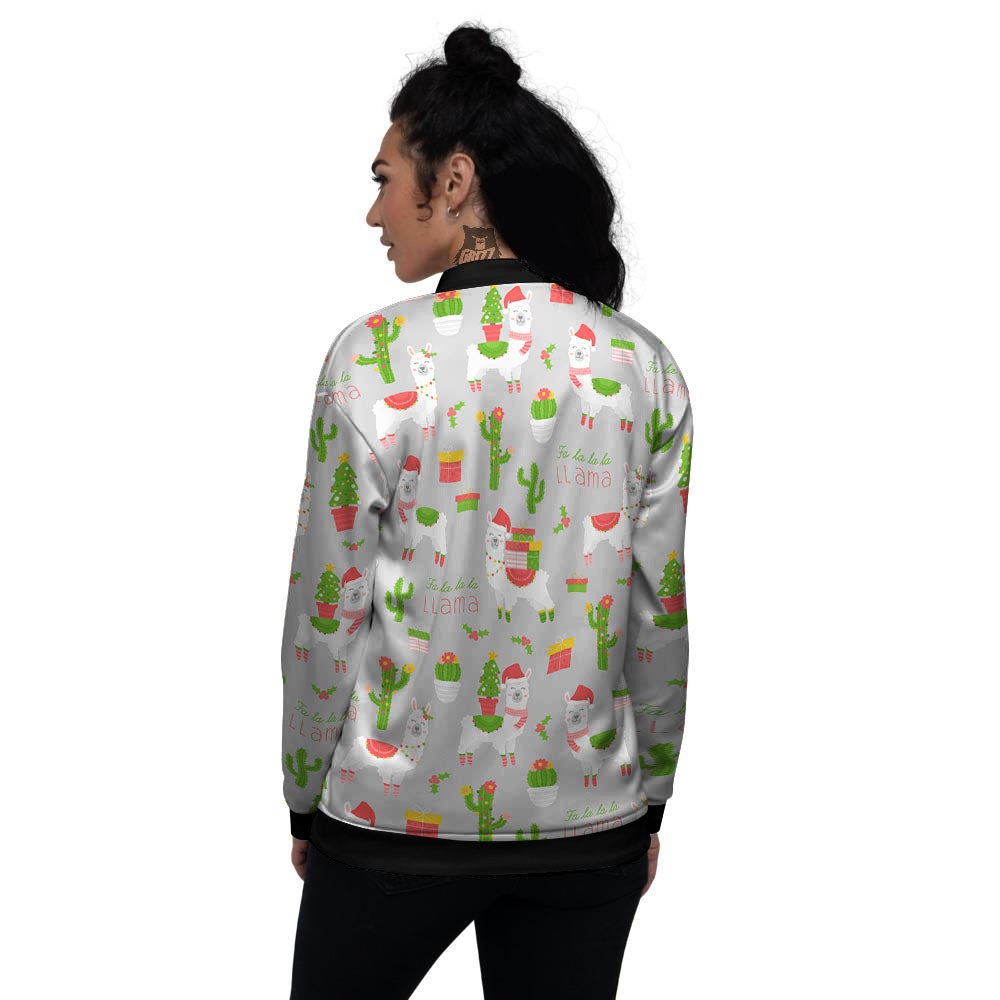 Llama Xmas Santa Claus Print Pattern Women's Bomber Jacket-grizzshop