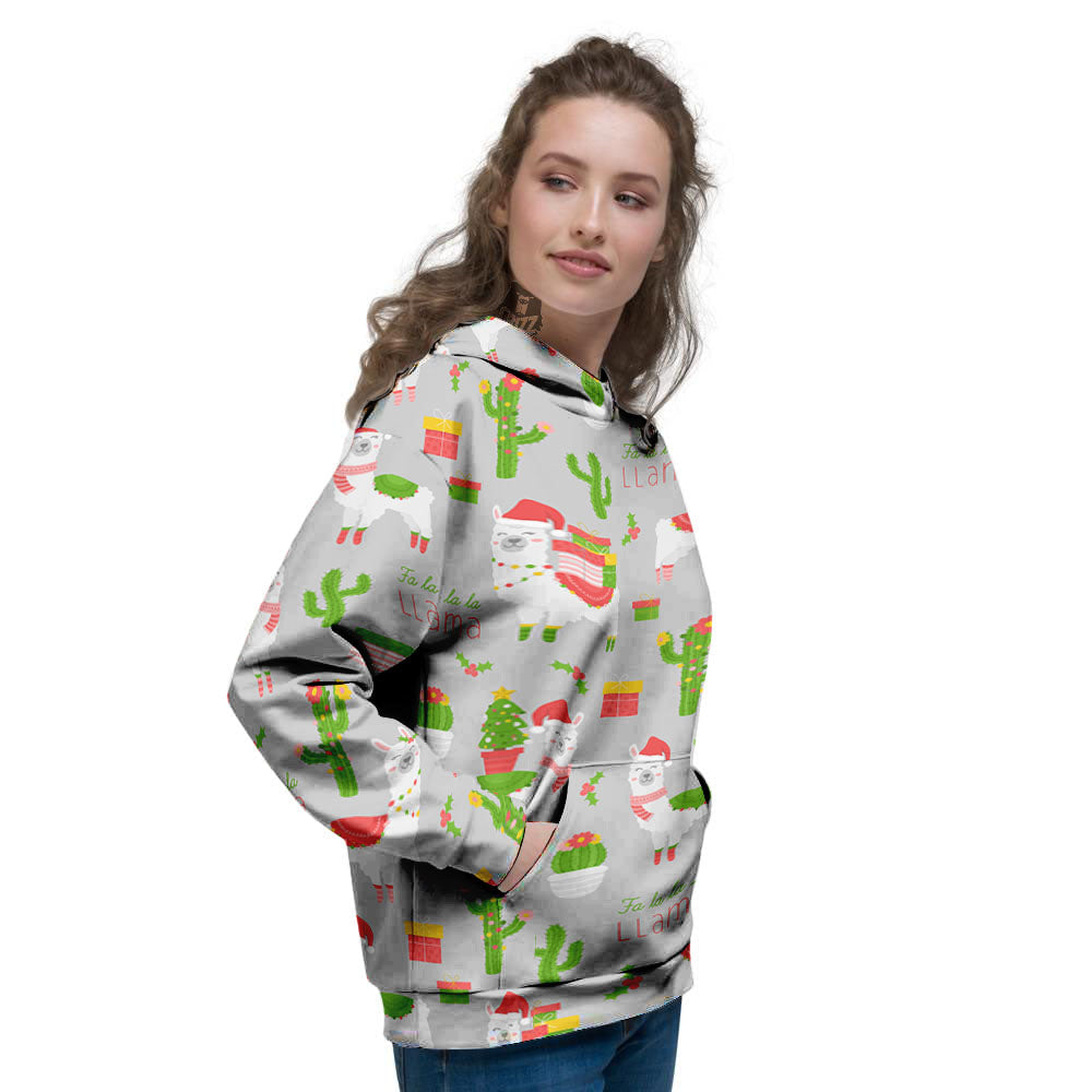 Llama Xmas Santa Claus Print Pattern Women's Hoodie-grizzshop