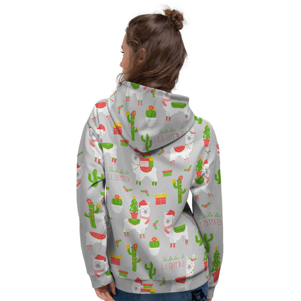 Llama Xmas Santa Claus Print Pattern Women's Hoodie-grizzshop