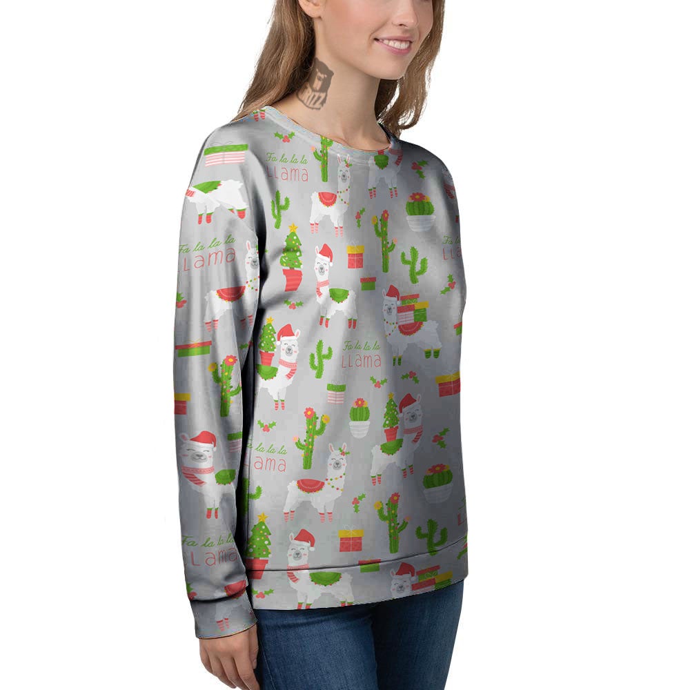 Llama Xmas Santa Claus Print Pattern Women's Sweatshirt-grizzshop