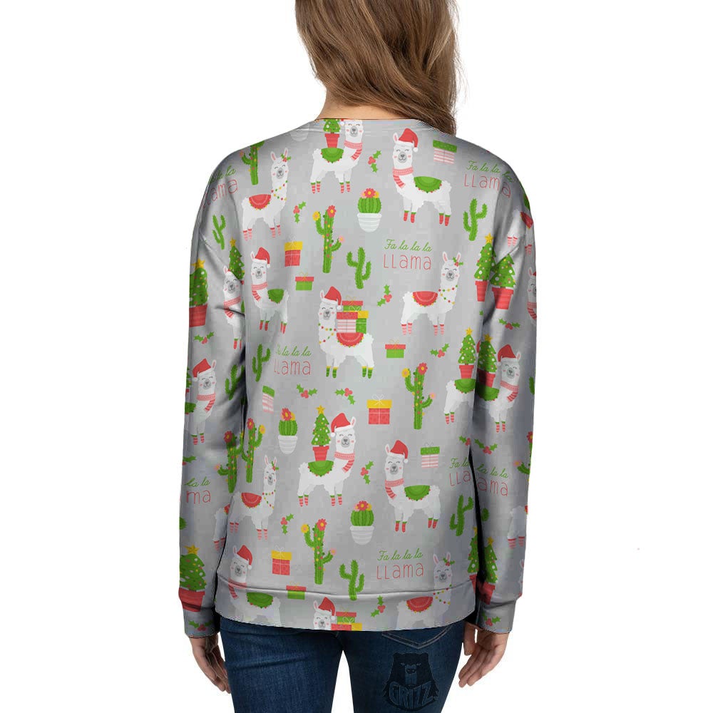Llama Xmas Santa Claus Print Pattern Women's Sweatshirt-grizzshop