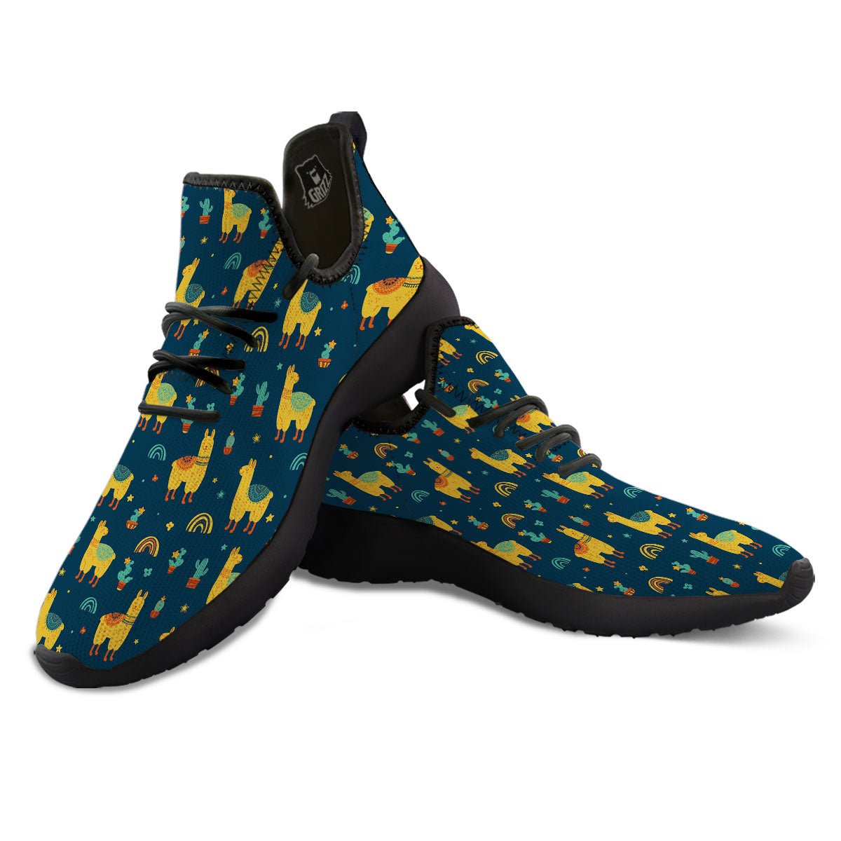 Llama Yellow Print Pattern Black Athletic Shoes-grizzshop