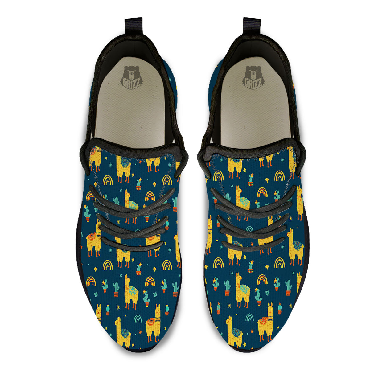 Llama Yellow Print Pattern Black Athletic Shoes-grizzshop