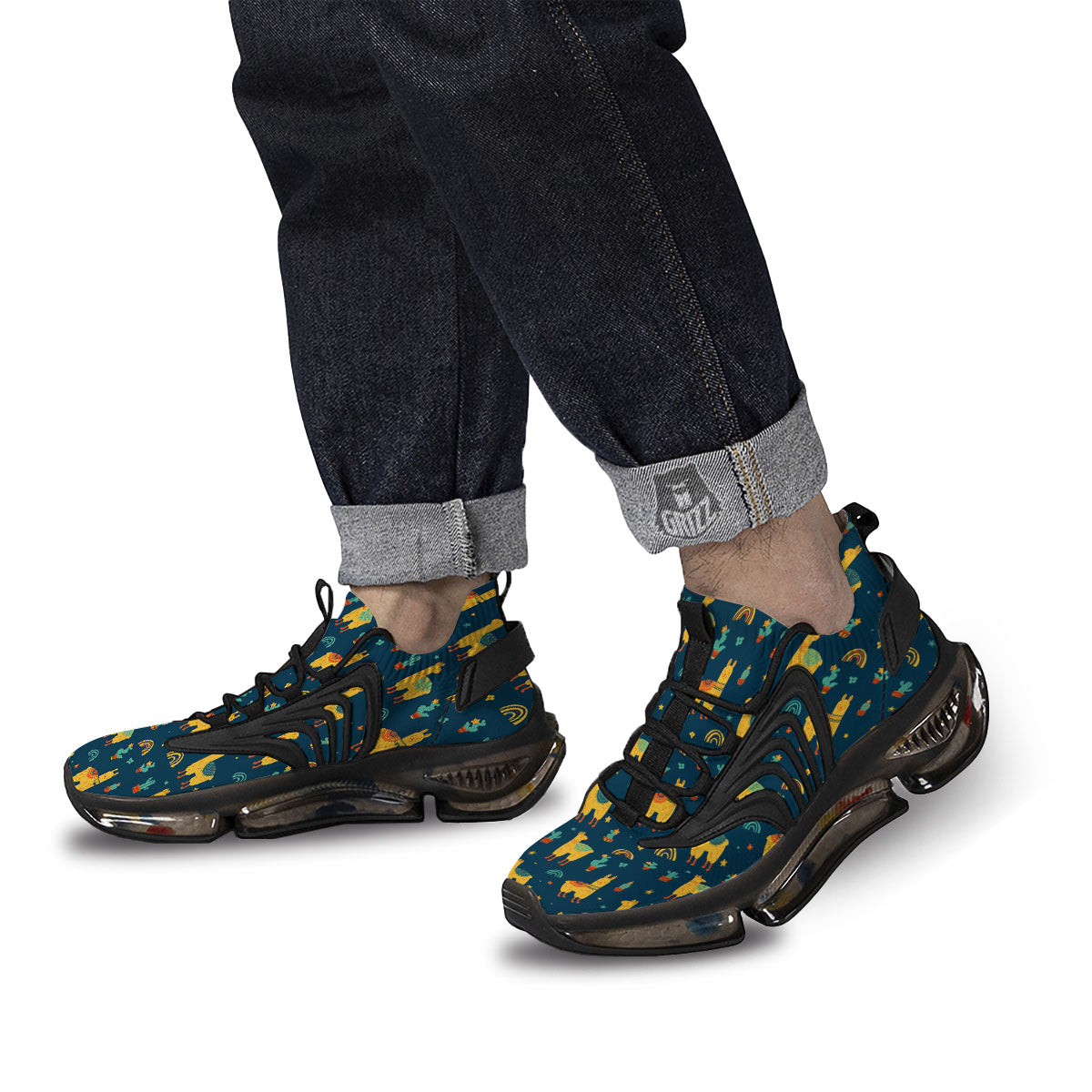 Llama Yellow Print Pattern Black Gym Shoes-grizzshop
