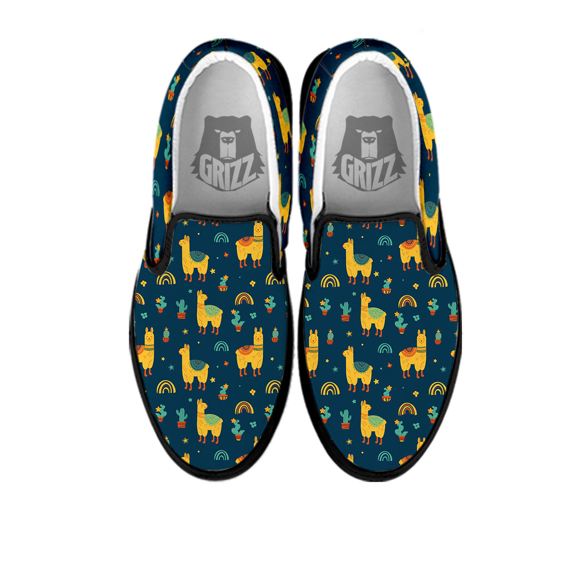 Llama Yellow Print Pattern Black Slip On Shoes-grizzshop