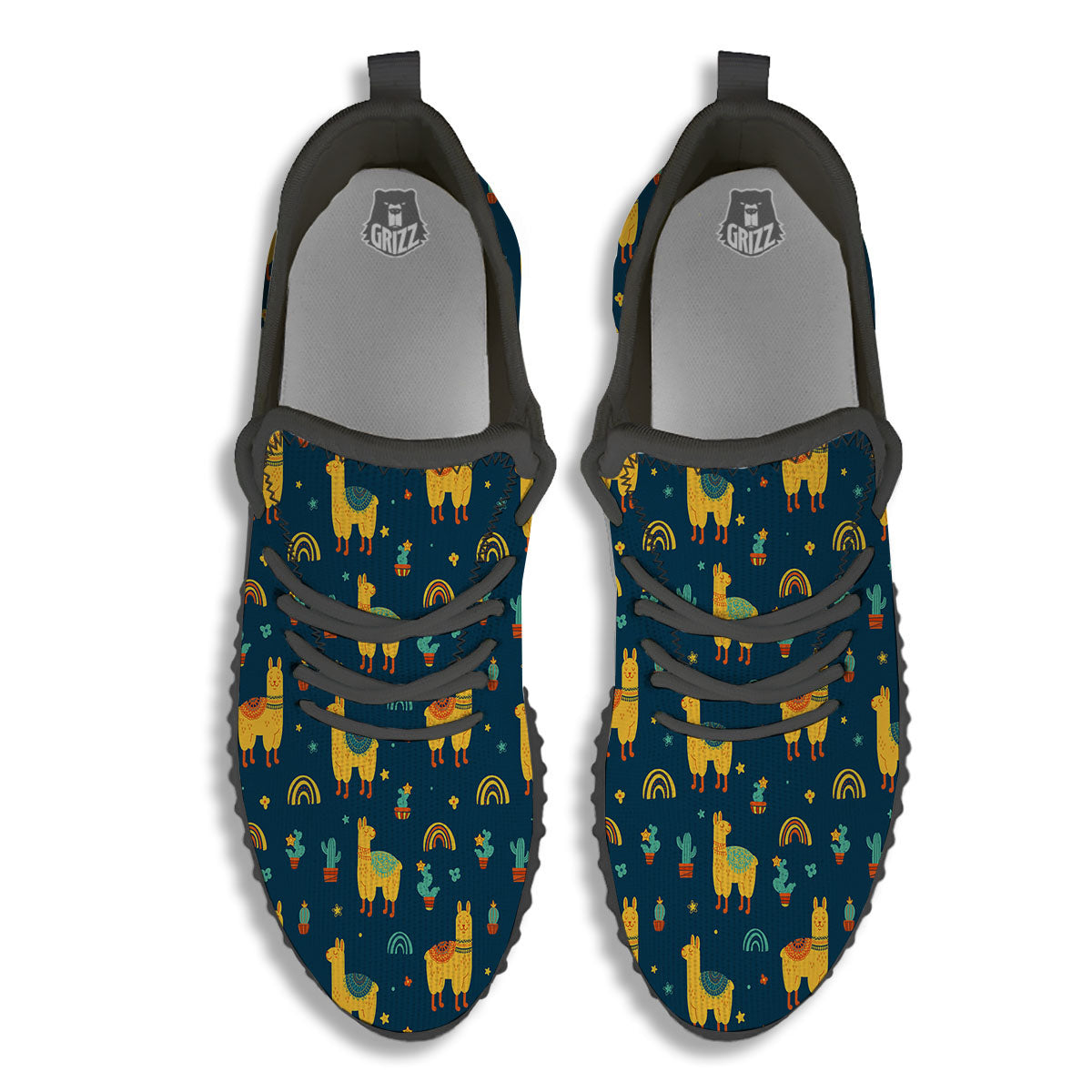 Llama Yellow Print Pattern Black Walking Shoes-grizzshop