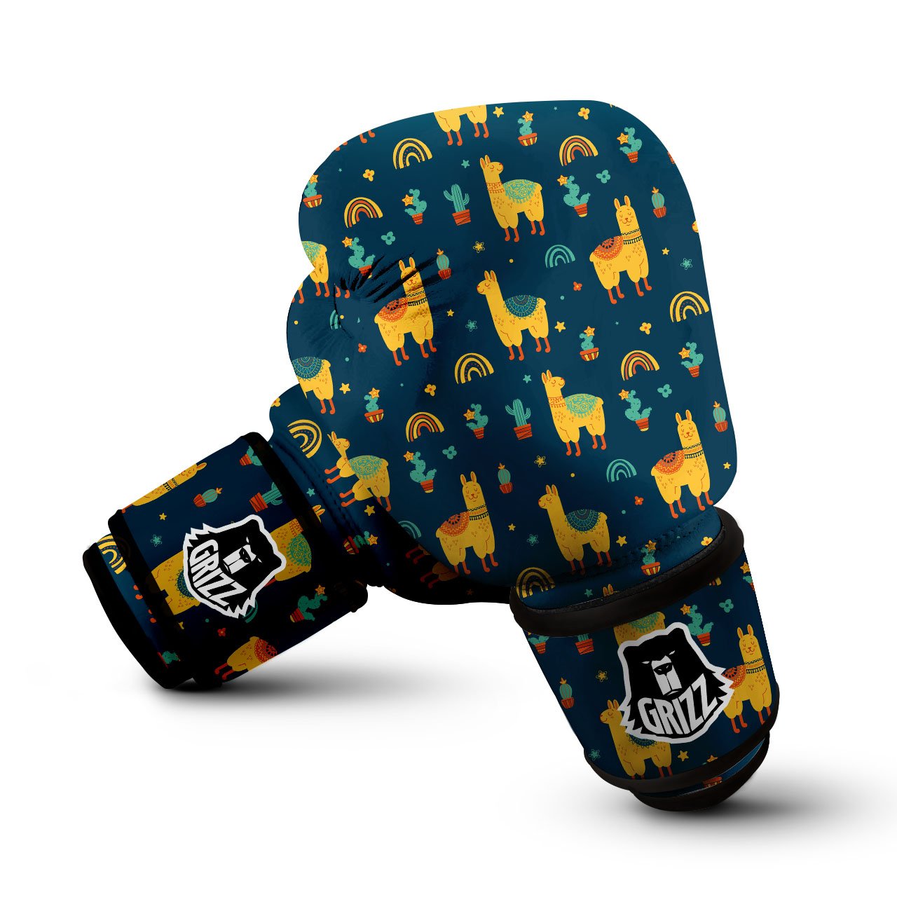 Llama Yellow Print Pattern Boxing Gloves-grizzshop