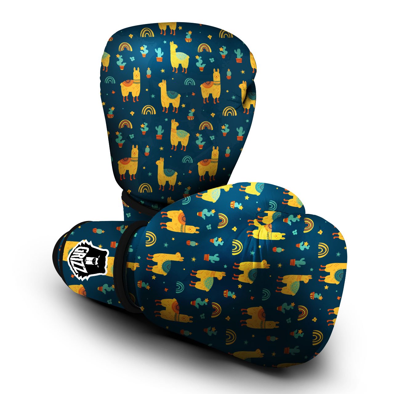 Llama Yellow Print Pattern Boxing Gloves-grizzshop