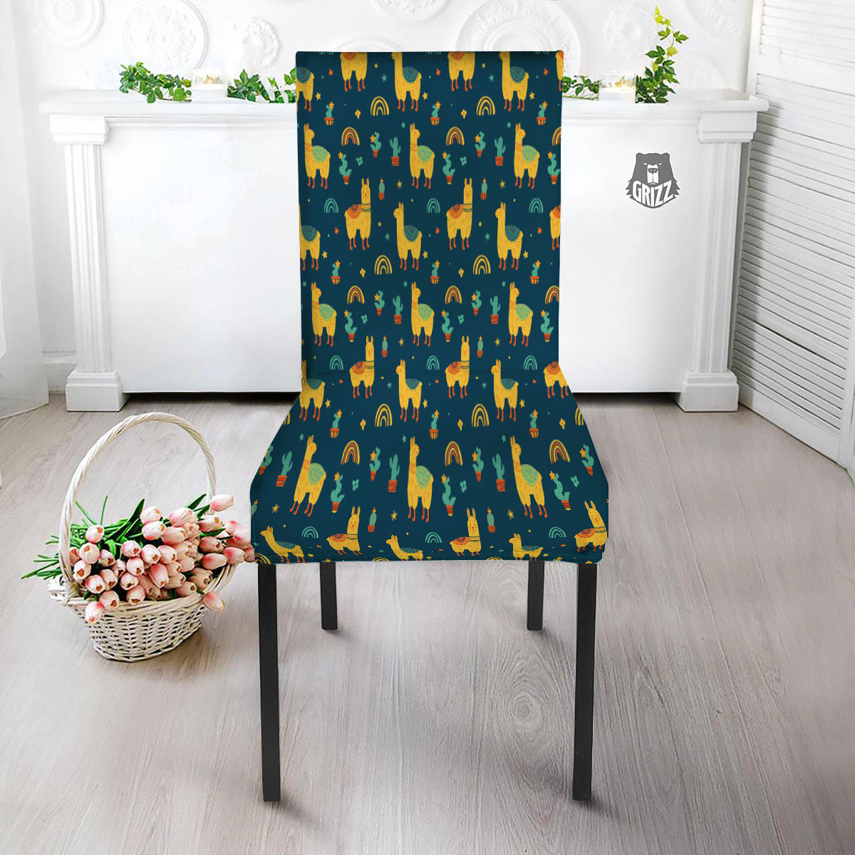 Llama Yellow Print Pattern Dining Chair Slipcover-grizzshop