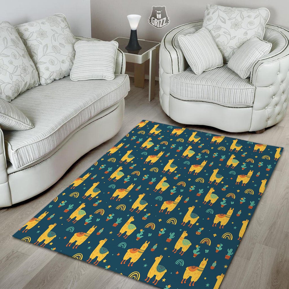 Llama Yellow Print Pattern Floor Mat-grizzshop