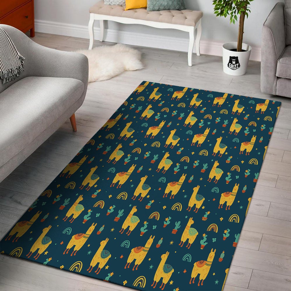 Llama Yellow Print Pattern Floor Mat-grizzshop