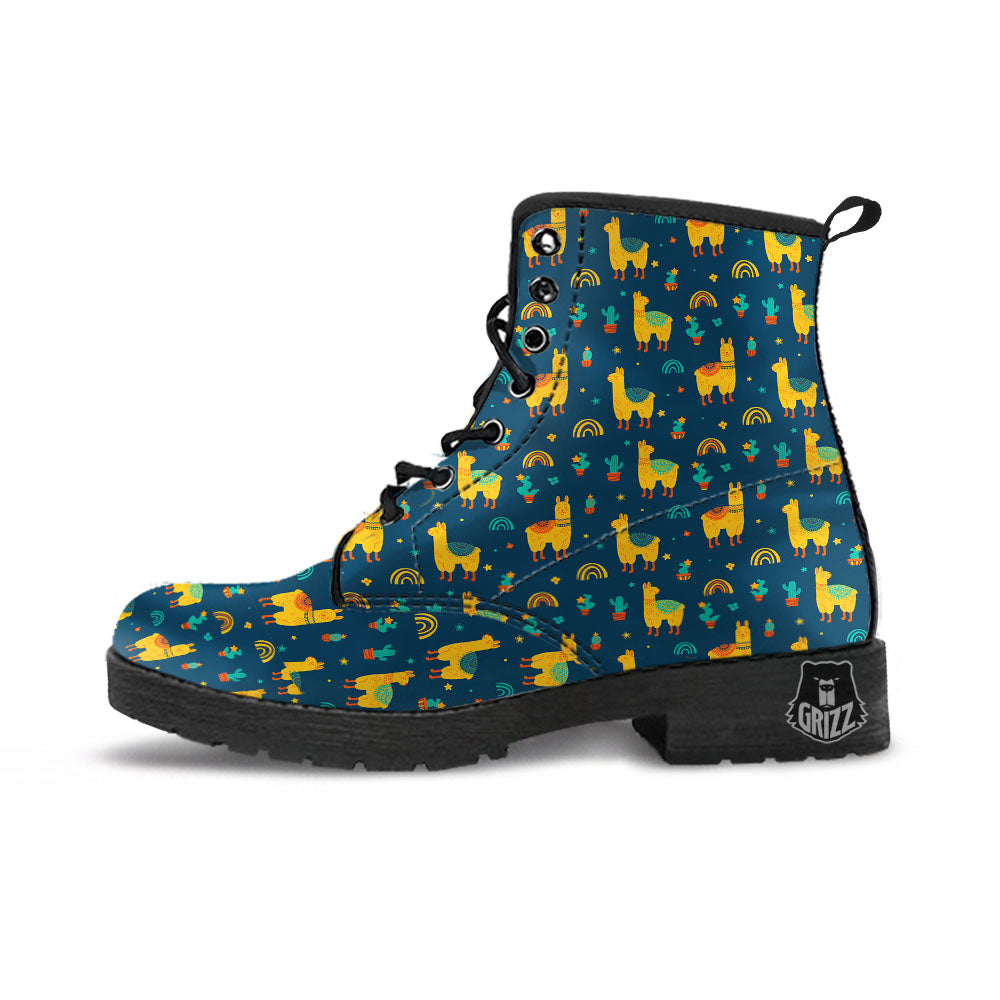 Llama Yellow Print Pattern Leather Boots-grizzshop