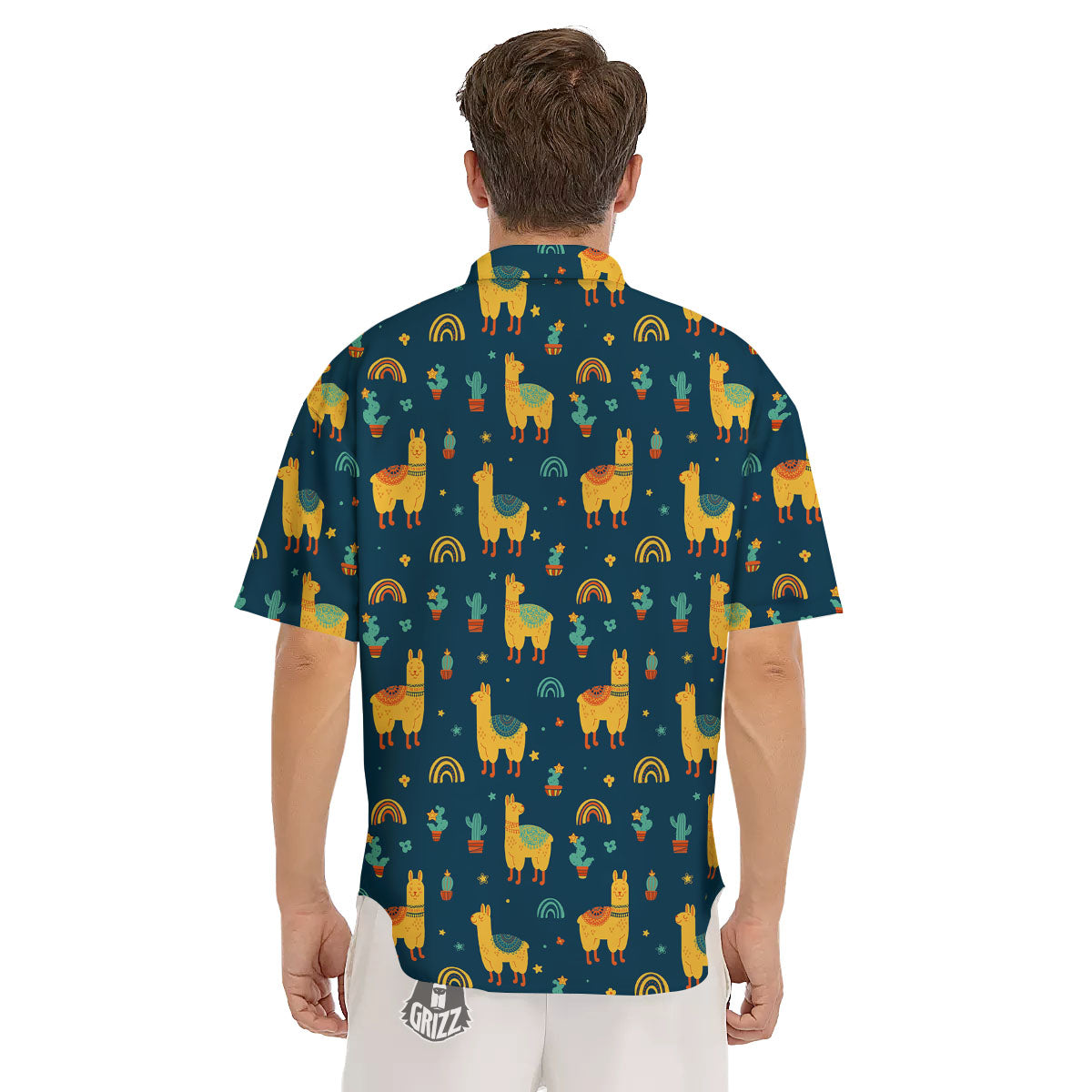 Llama Yellow Print Pattern Men's Short Sleeve Shirts-grizzshop