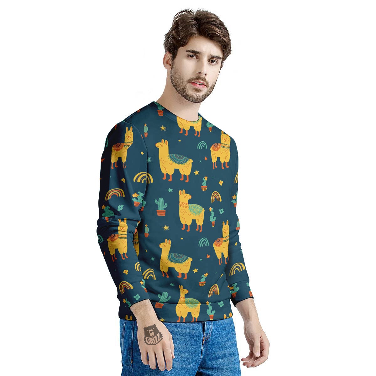 Llama Yellow Print Pattern Men's Sweatshirt-grizzshop