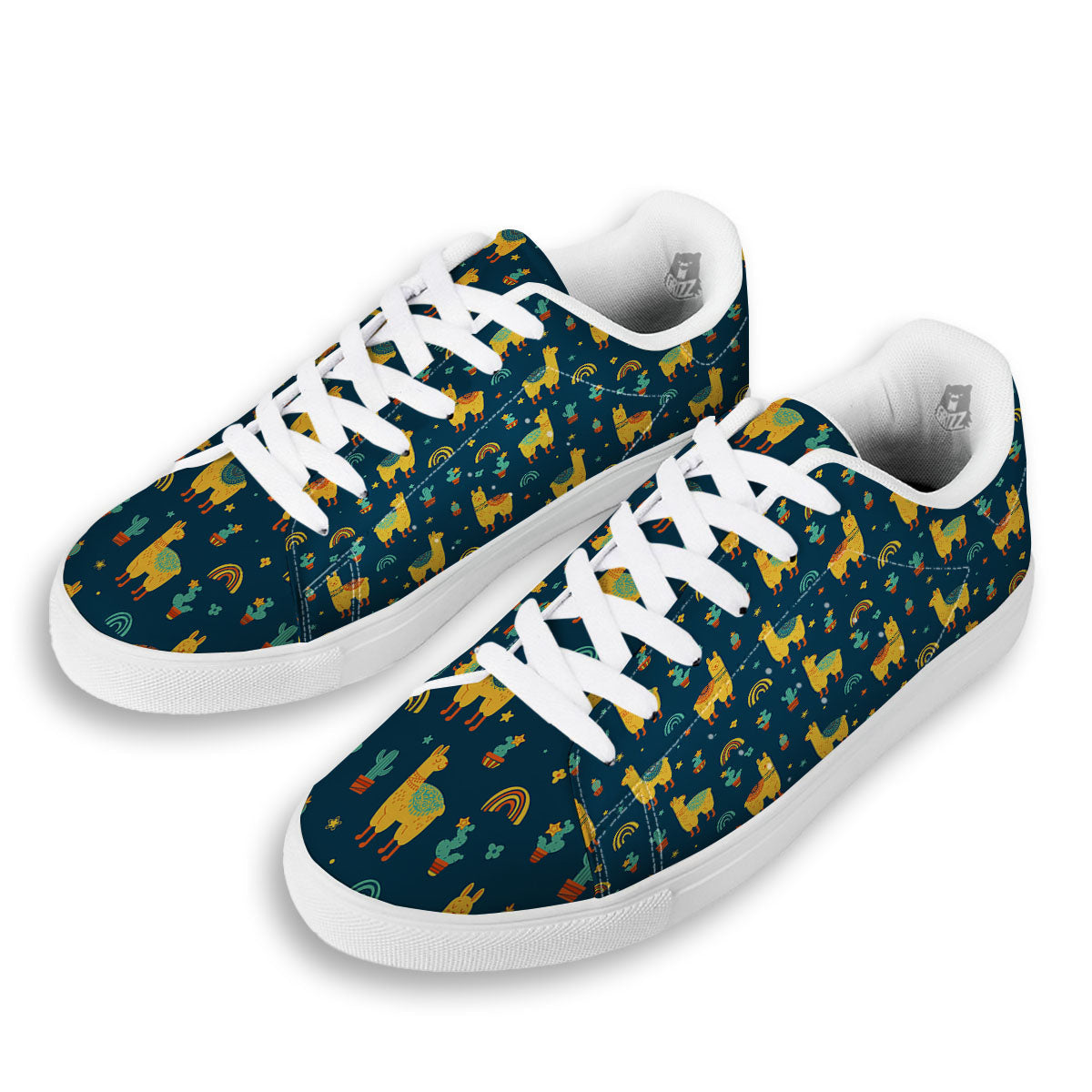Llama Yellow Print Pattern White Low Top Sneakers-grizzshop