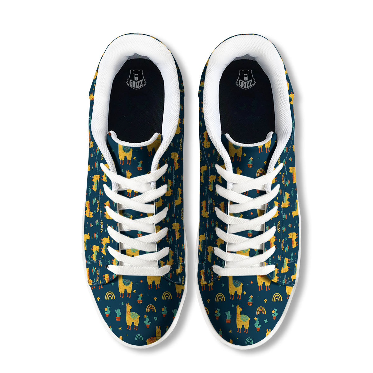 Llama Yellow Print Pattern White Low Top Sneakers-grizzshop