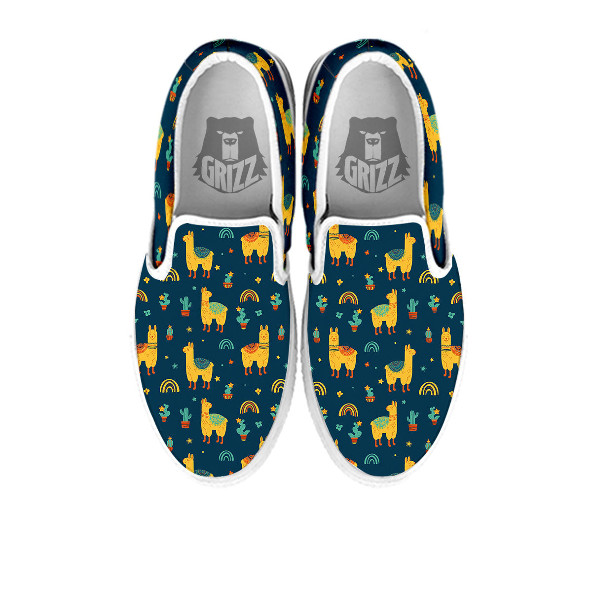 Llama Yellow Print Pattern White Slip On Shoes-grizzshop