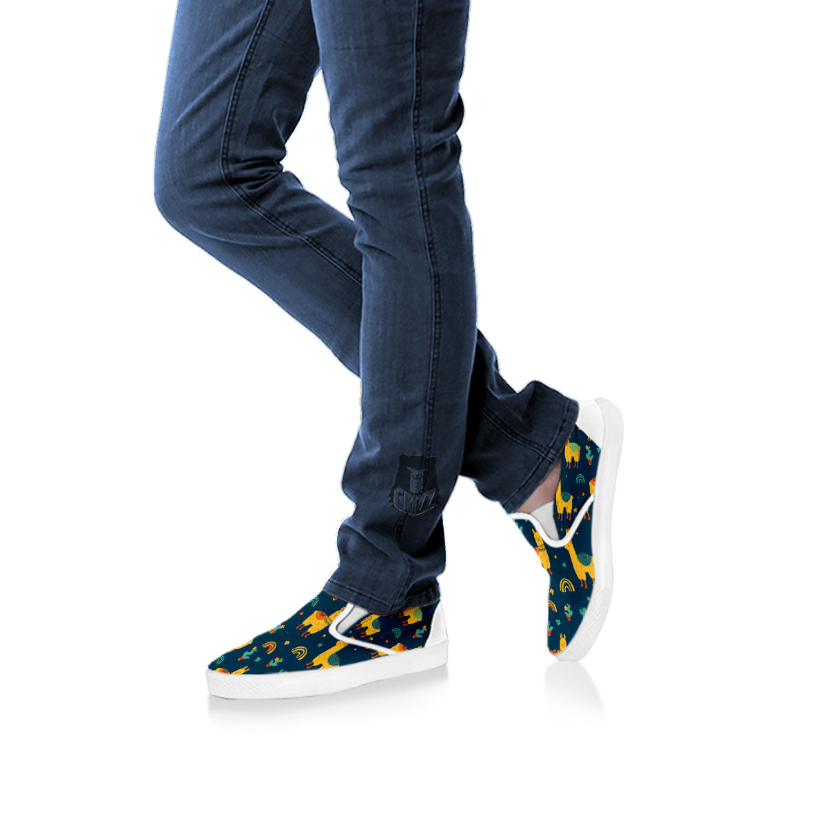 Llama Yellow Print Pattern White Slip On Shoes-grizzshop