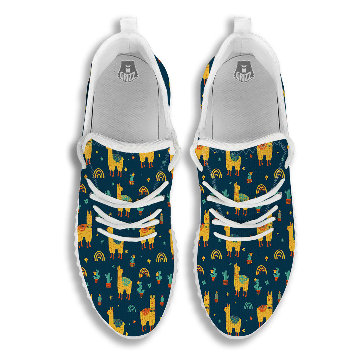 Llama Yellow Print Pattern White Walking Shoes-grizzshop
