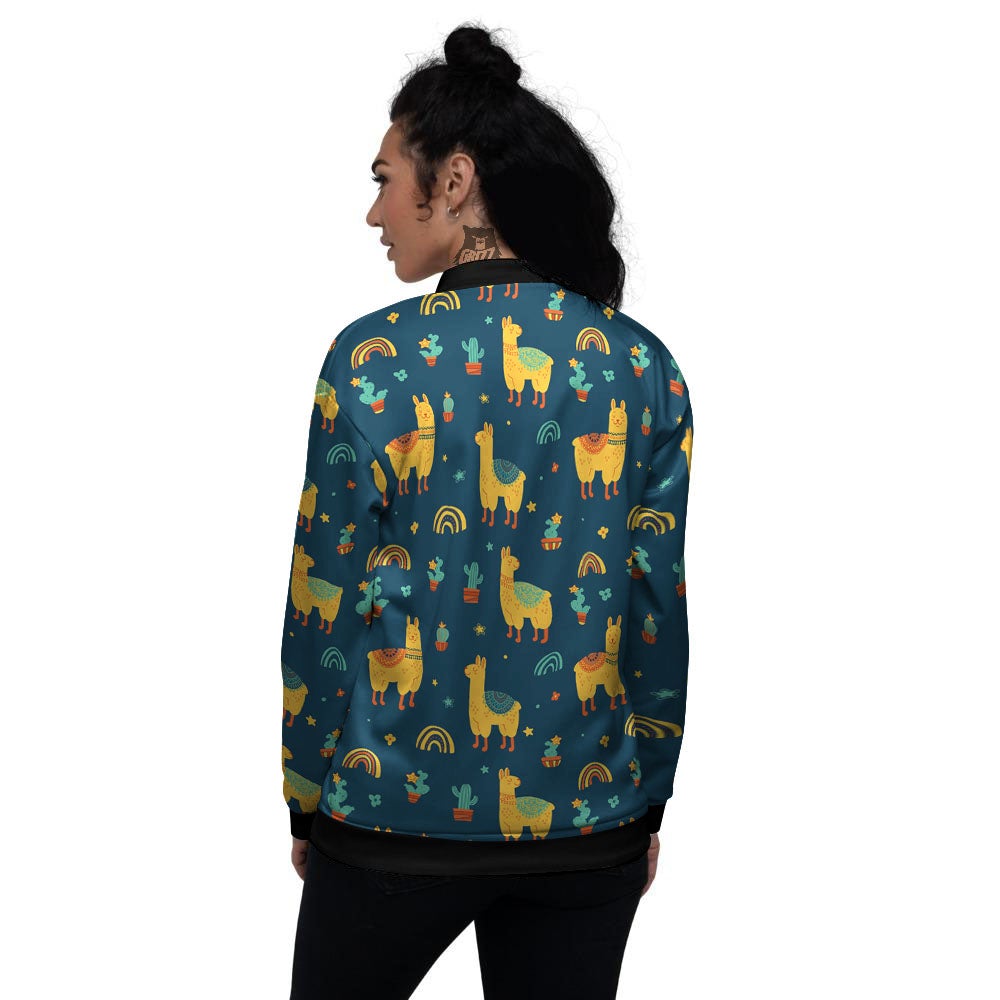 Llama Yellow Print Pattern Women's Bomber Jacket-grizzshop