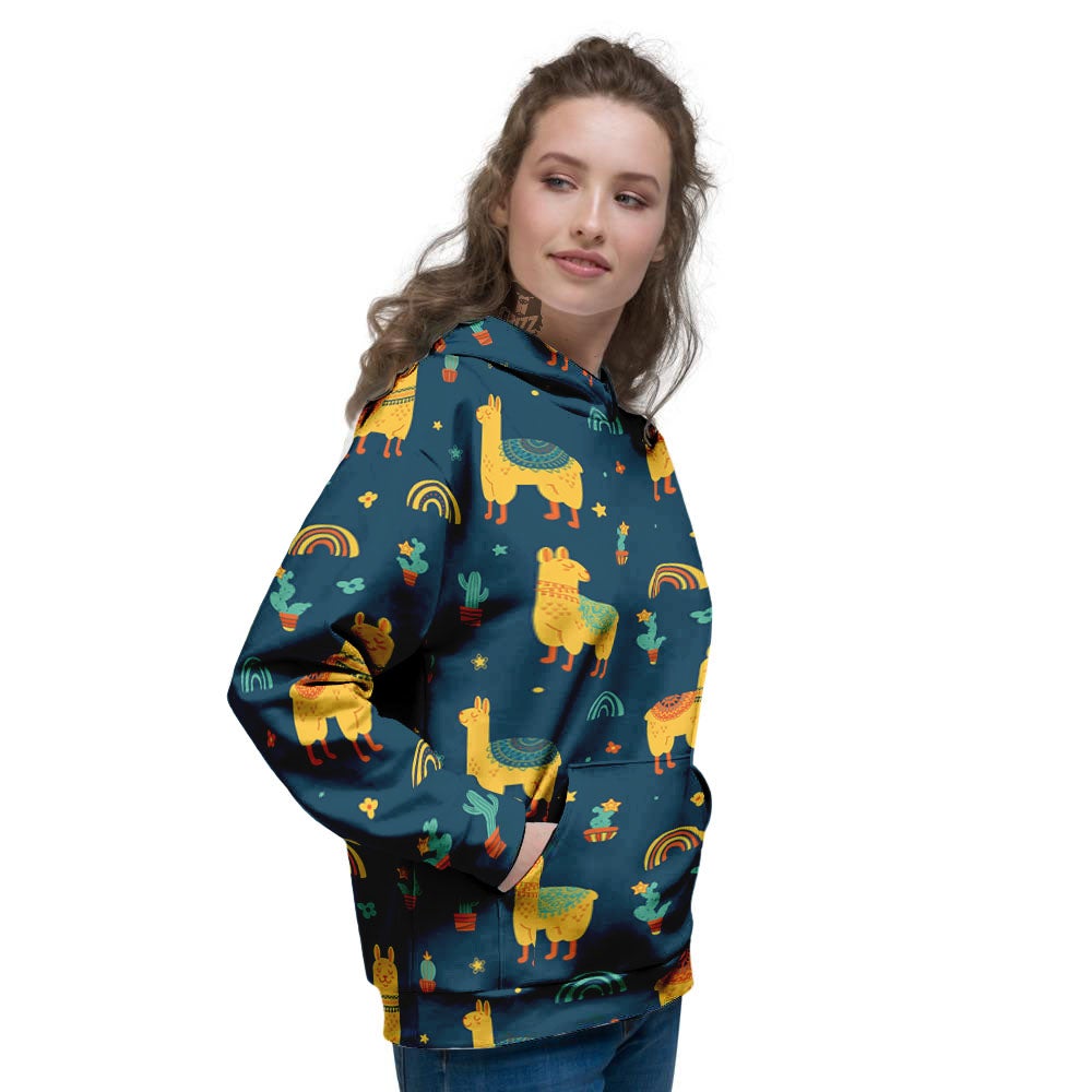 Llama Yellow Print Pattern Women's Hoodie-grizzshop