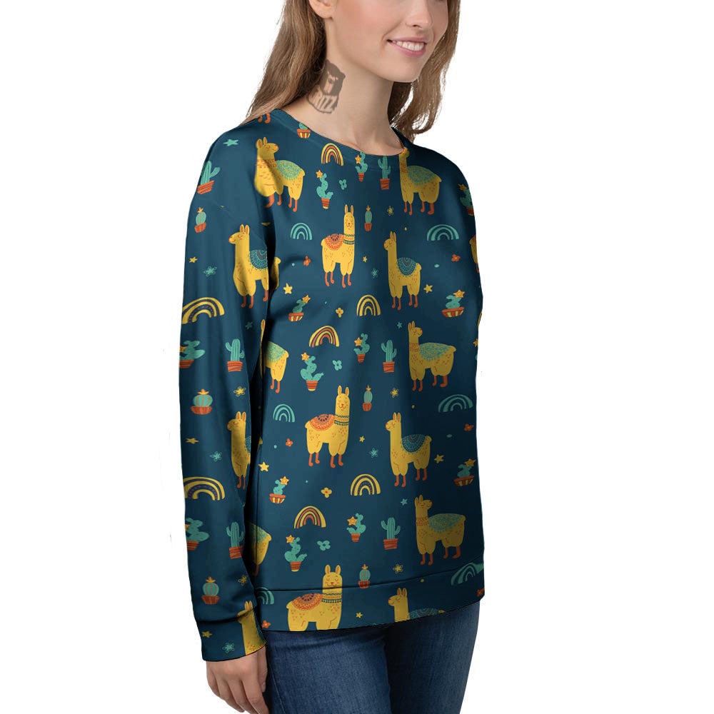 Llama Yellow Print Pattern Women's Sweatshirt-grizzshop