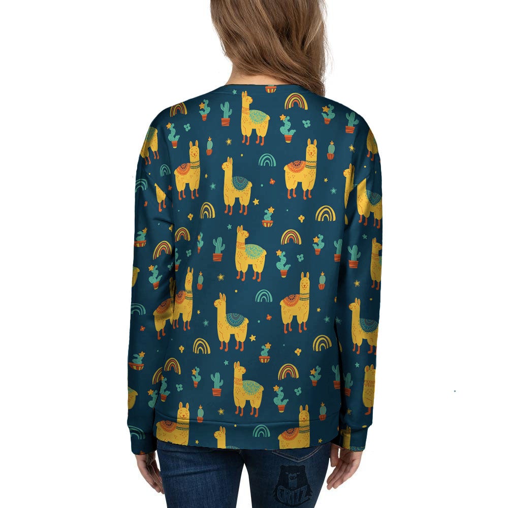 Llama Yellow Print Pattern Women's Sweatshirt-grizzshop