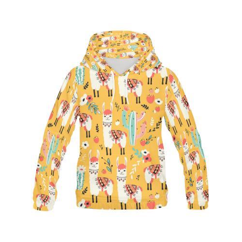 Llama Cactus Pattern Print Men Pullover Hoodie-grizzshop