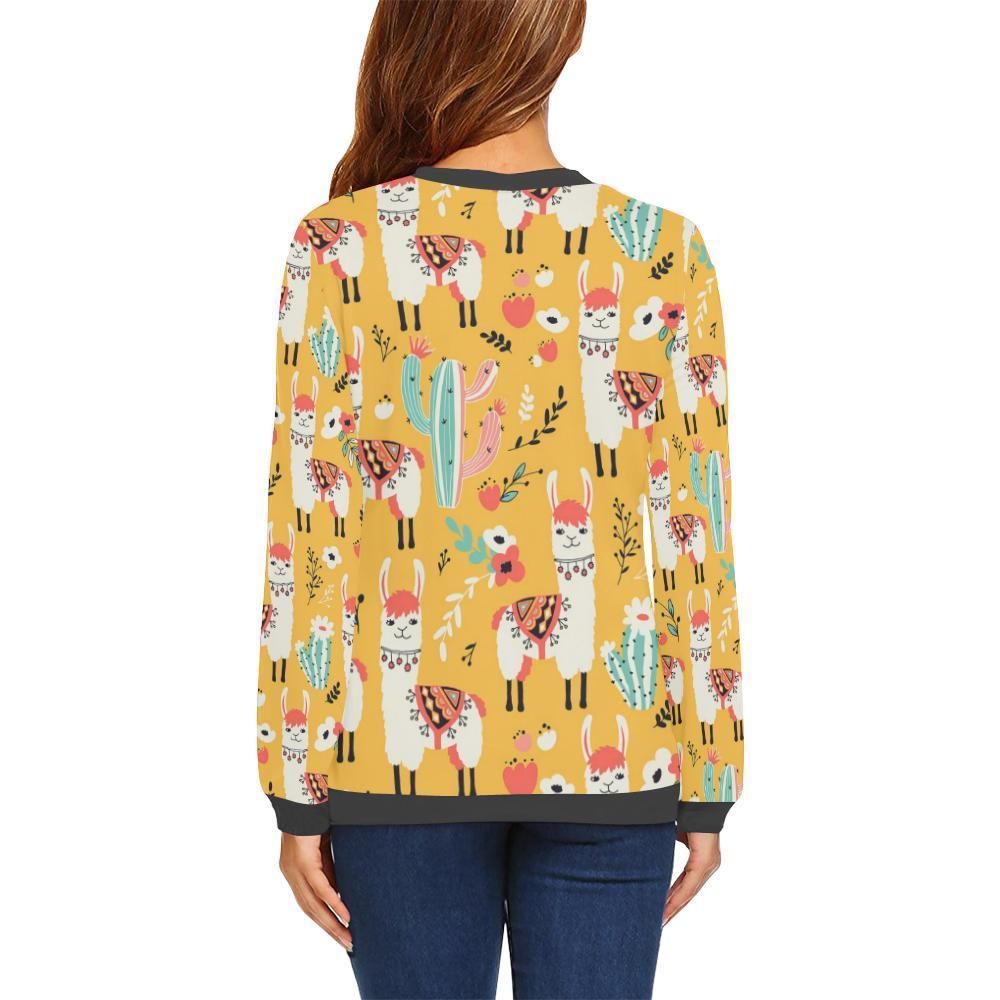 Llama Cactus Pattern Print Women's Sweatshirt-grizzshop