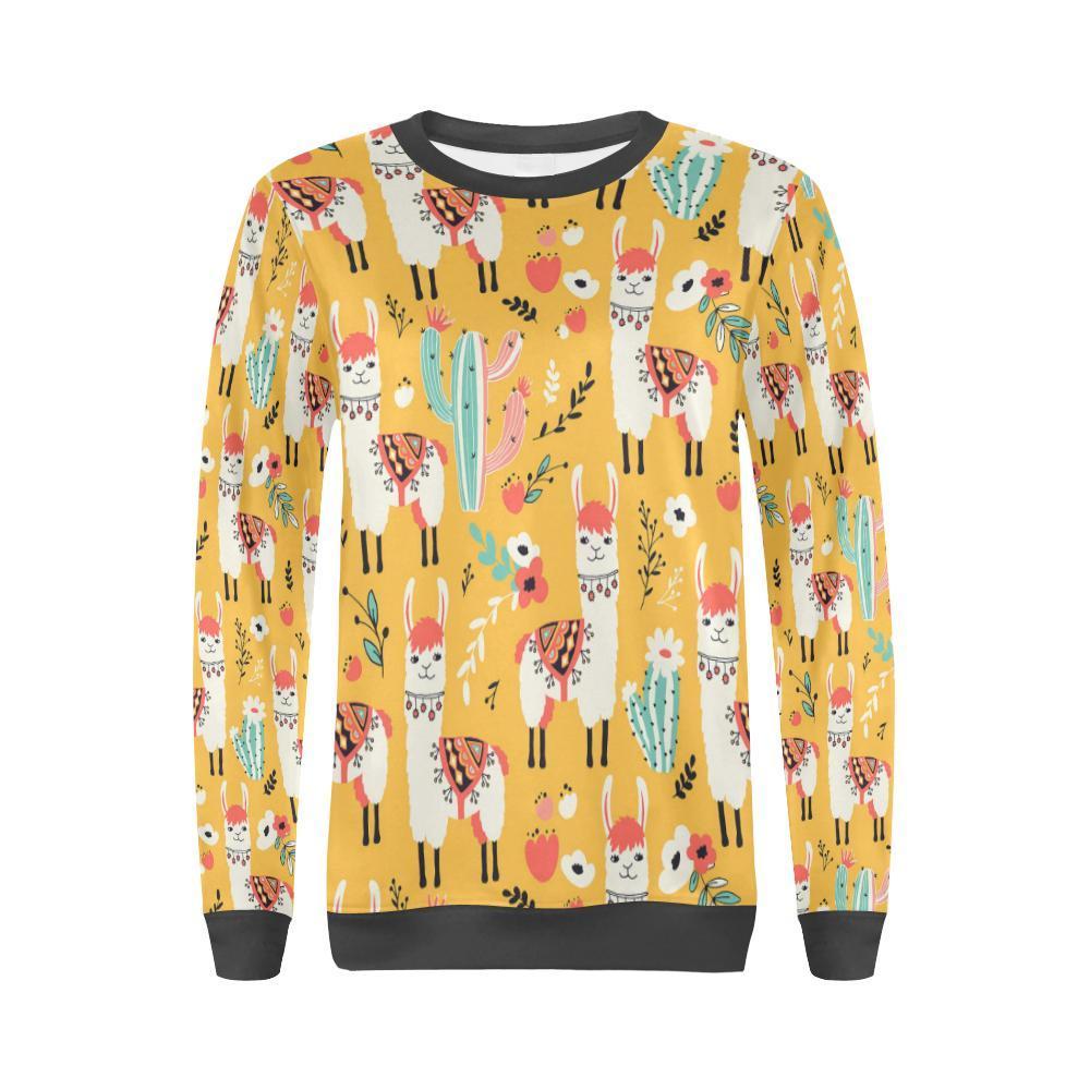 Llama Cactus Pattern Print Women's Sweatshirt-grizzshop