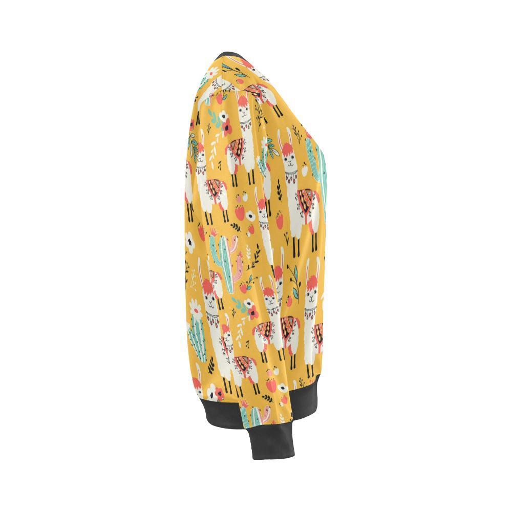 Llama Cactus Pattern Print Women's Sweatshirt-grizzshop