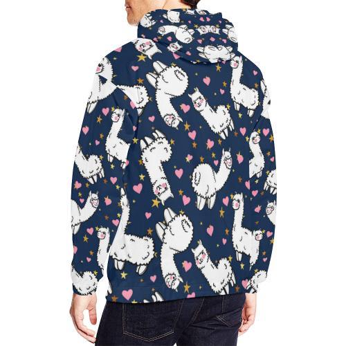 Llama Print Pattern Men Pullover Hoodie-grizzshop