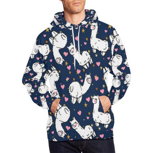 Llama Print Pattern Men Pullover Hoodie-grizzshop