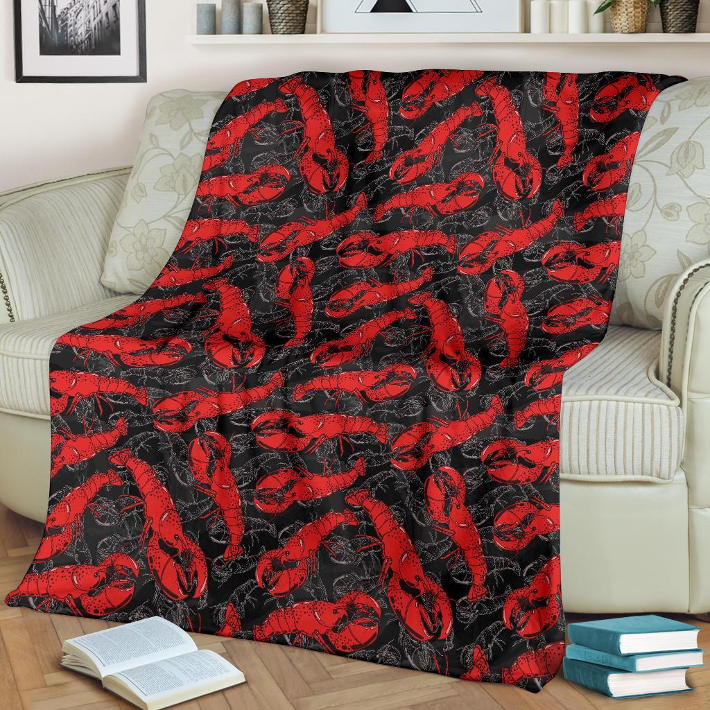 Lobster Black Pattern Print Blanket-grizzshop