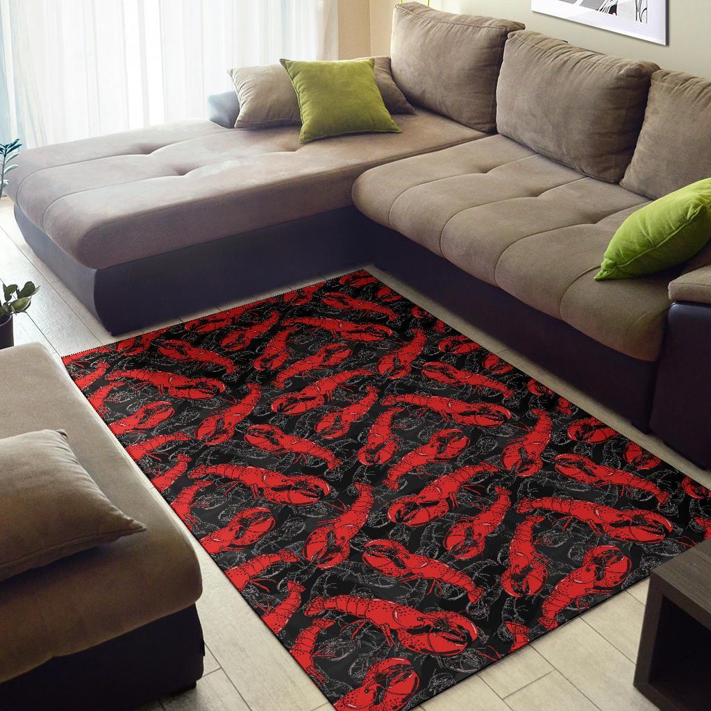 Lobster Black Pattern Print Floor Mat-grizzshop