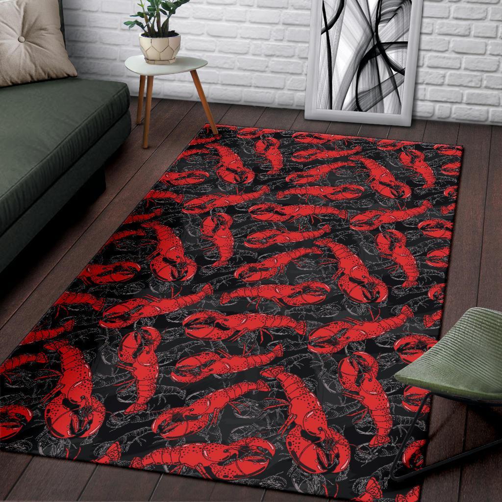 Lobster Black Pattern Print Floor Mat-grizzshop