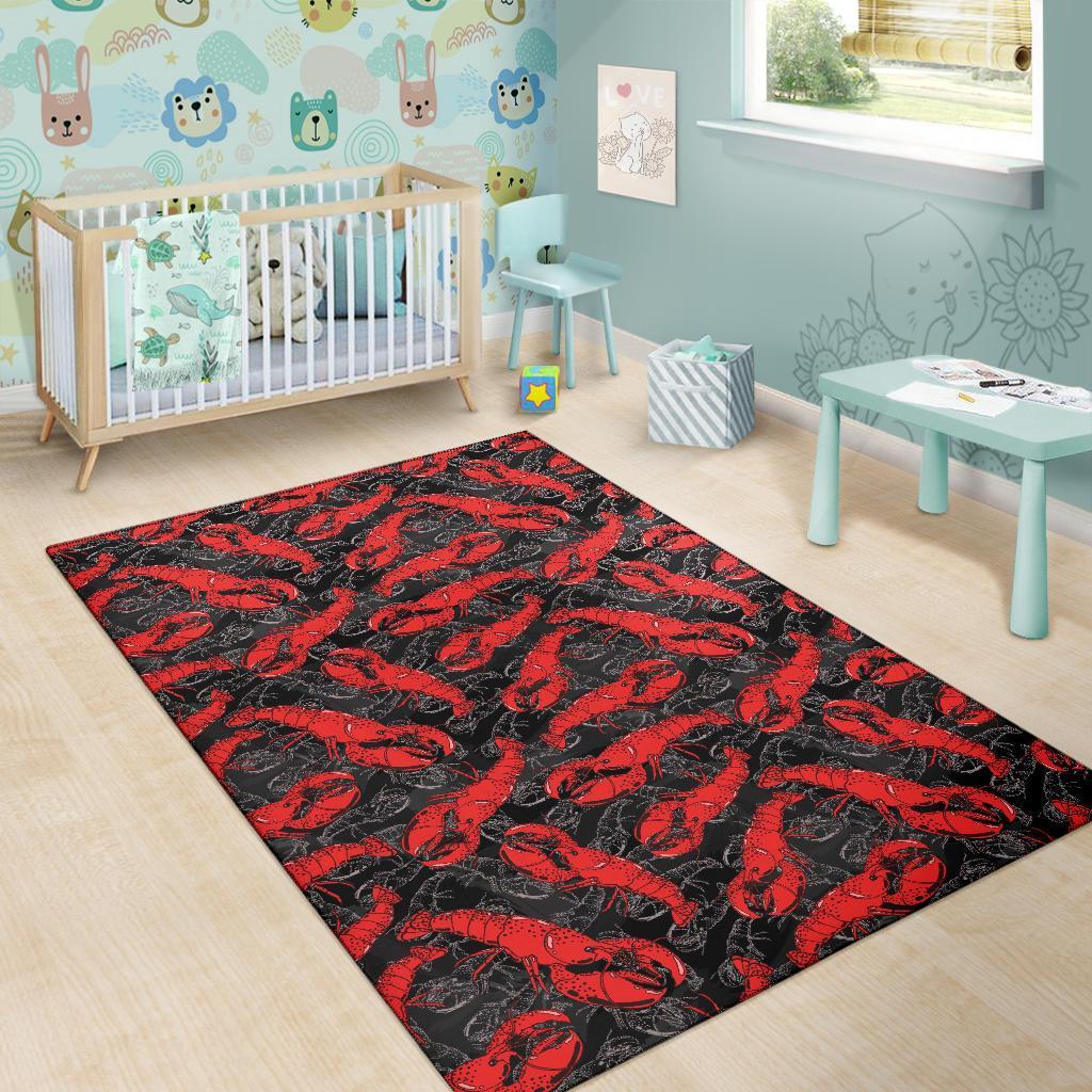 Lobster Black Pattern Print Floor Mat-grizzshop