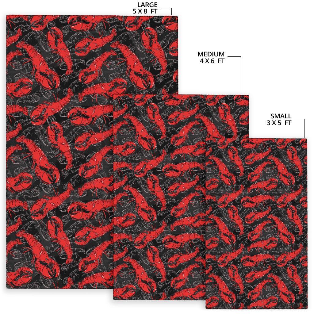 Lobster Black Pattern Print Floor Mat-grizzshop