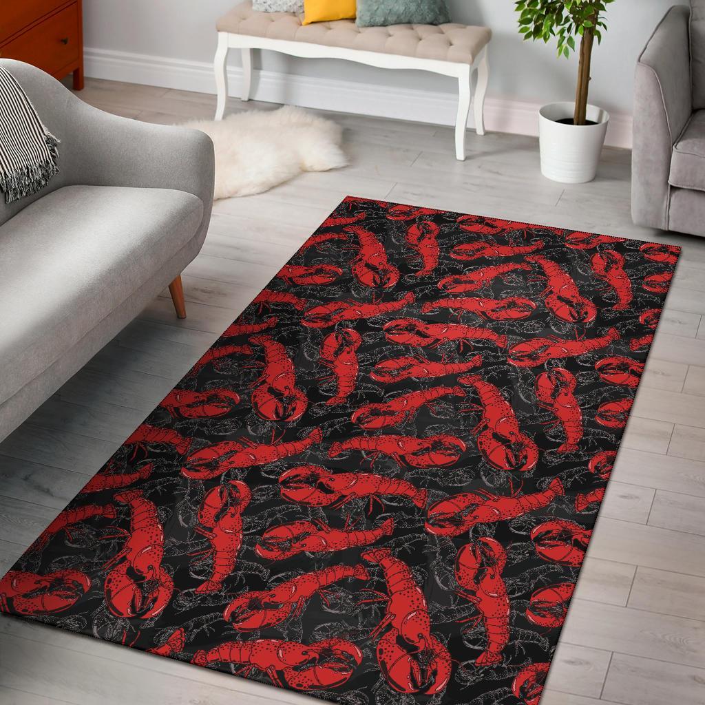 Lobster Black Pattern Print Floor Mat-grizzshop