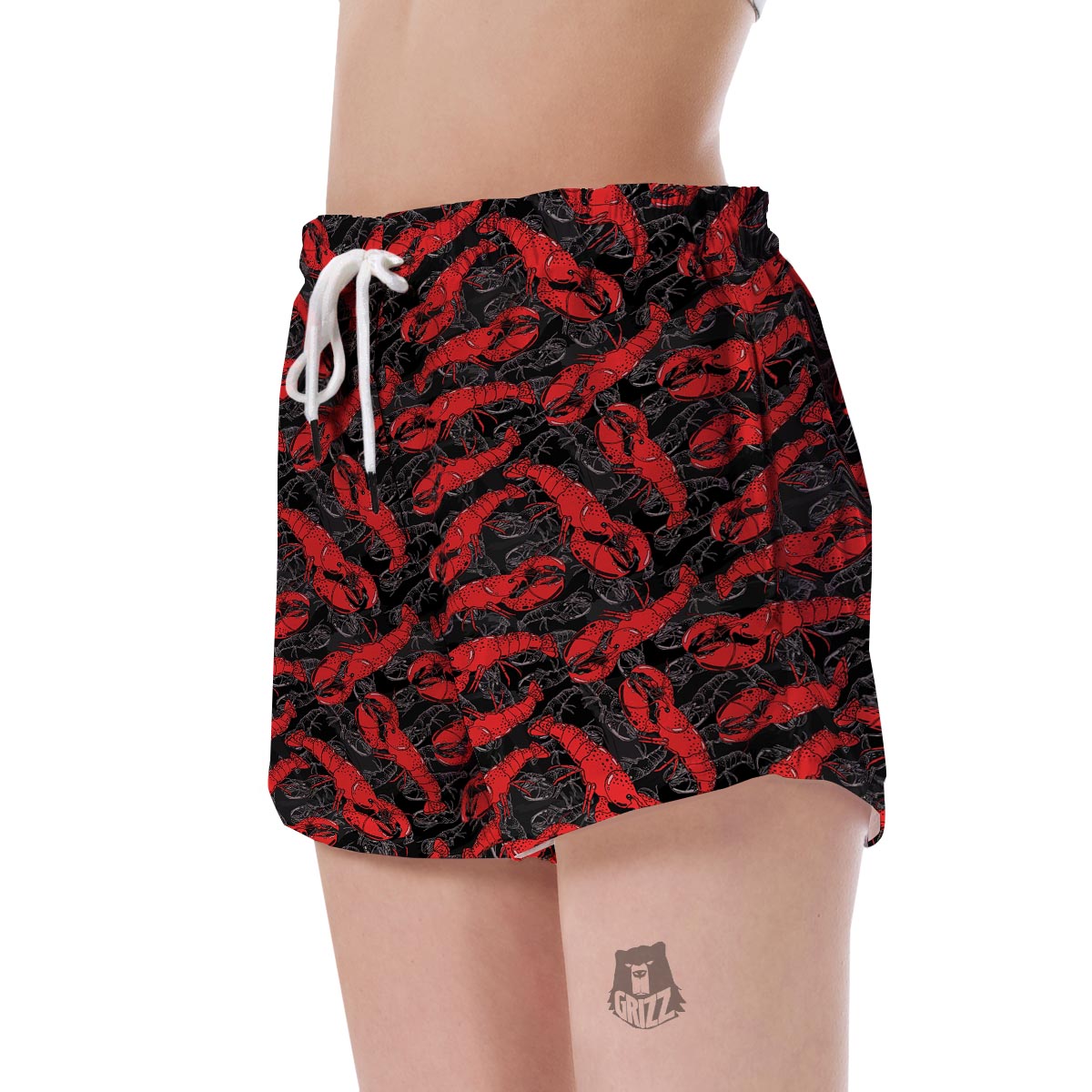 Lobster Black Pattern Print Women's Shorts-grizzshop