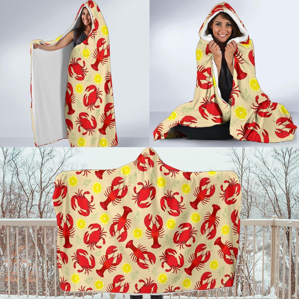 Lobster Crab Pattern Print Hooded Blanket-grizzshop