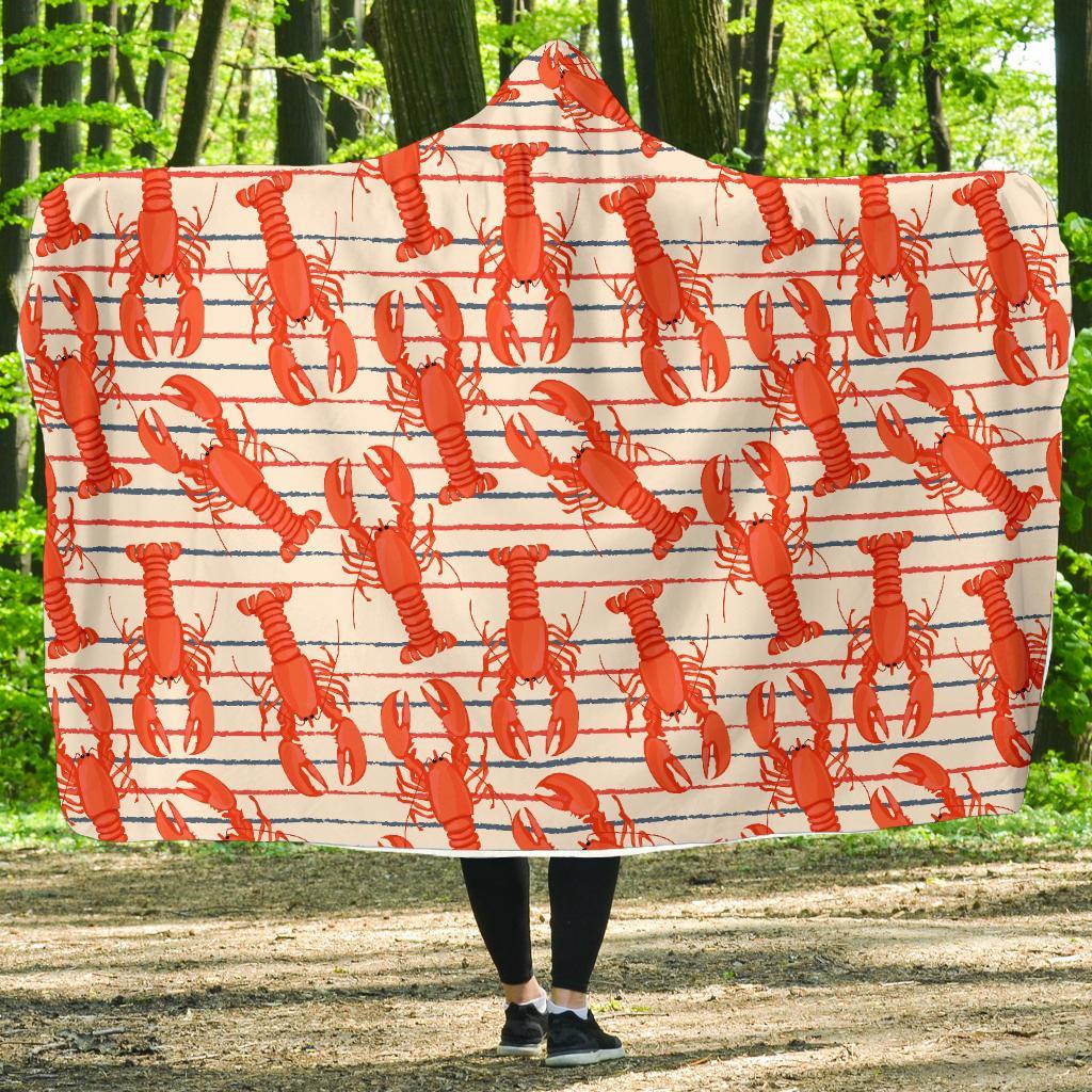 Lobster Print Pattern Hooded Blanket-grizzshop